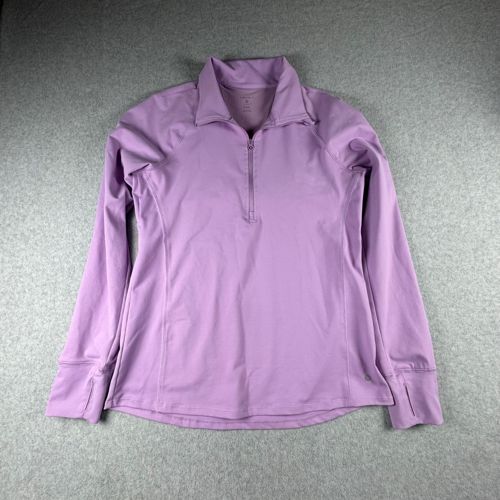 Layer 8 Womens Purple Quick Dry Quarter Zip Pullover Thumbhole Active Top Size M